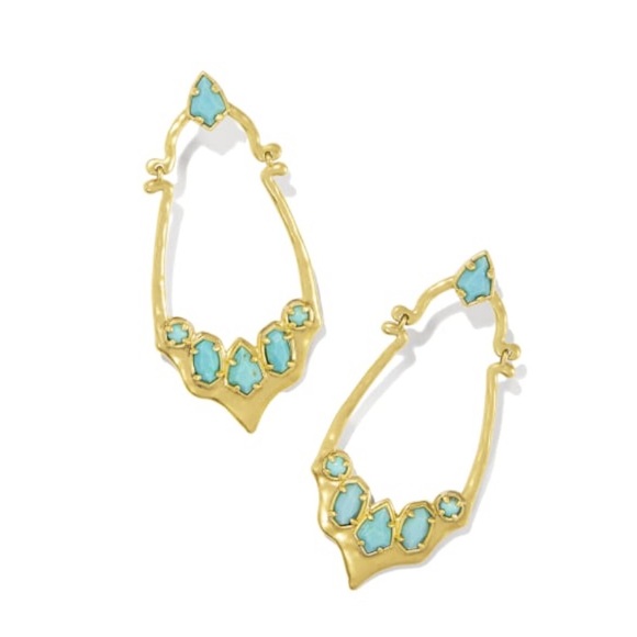 GOLD PLATED MONTANA TURQUOISE STATEMENT EARRINGS Kendra Scott NWT - Picture 2 of 2